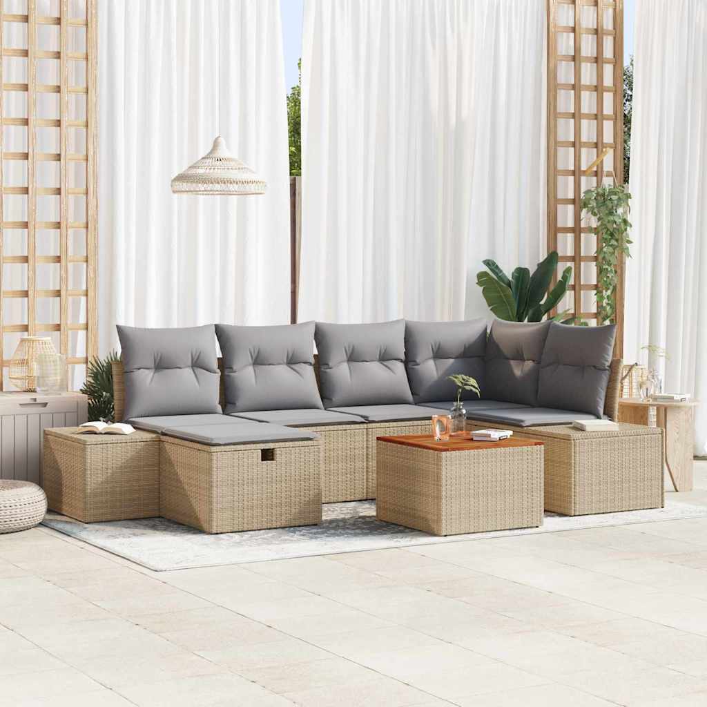 JUNG Vida Gartensofa-set mit Kissen mit Speicher 7 pcs Beige Poly-Rattan