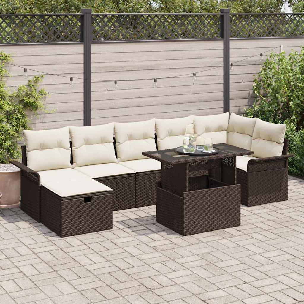 JUNG Vida Garten-Sofa-Set mit Kissen mit Speicher 8 pcs Braun Poly Rattan