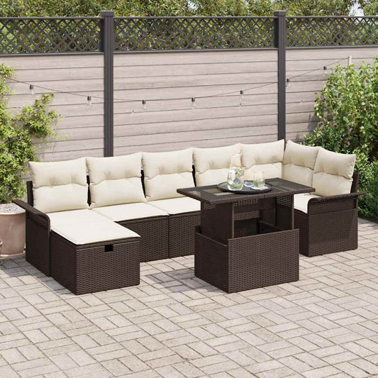 JUNG Vida Garten-Sofa-Set mit Kissen mit Speicher 8 pcs Braun Poly Rattan
