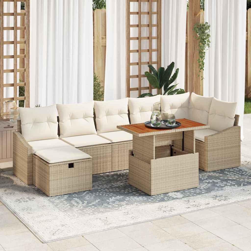 JUNG Vida Gartensofa-set mit Kissen mit Speicher 8 pcs Beige Poly-Rattan