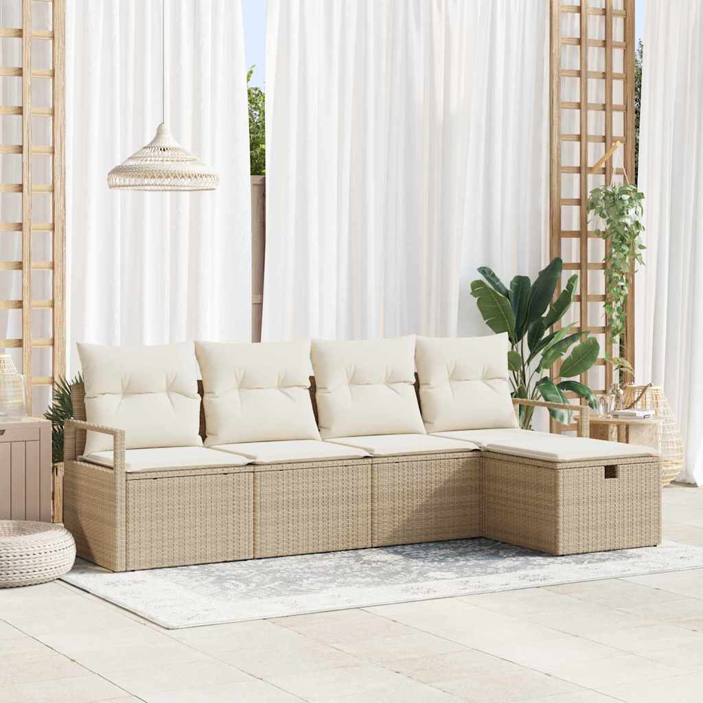JUNG Vida Garten-Sofa-Set mit Kissen mit Speicher 5 pcs Beige Poly Rattan