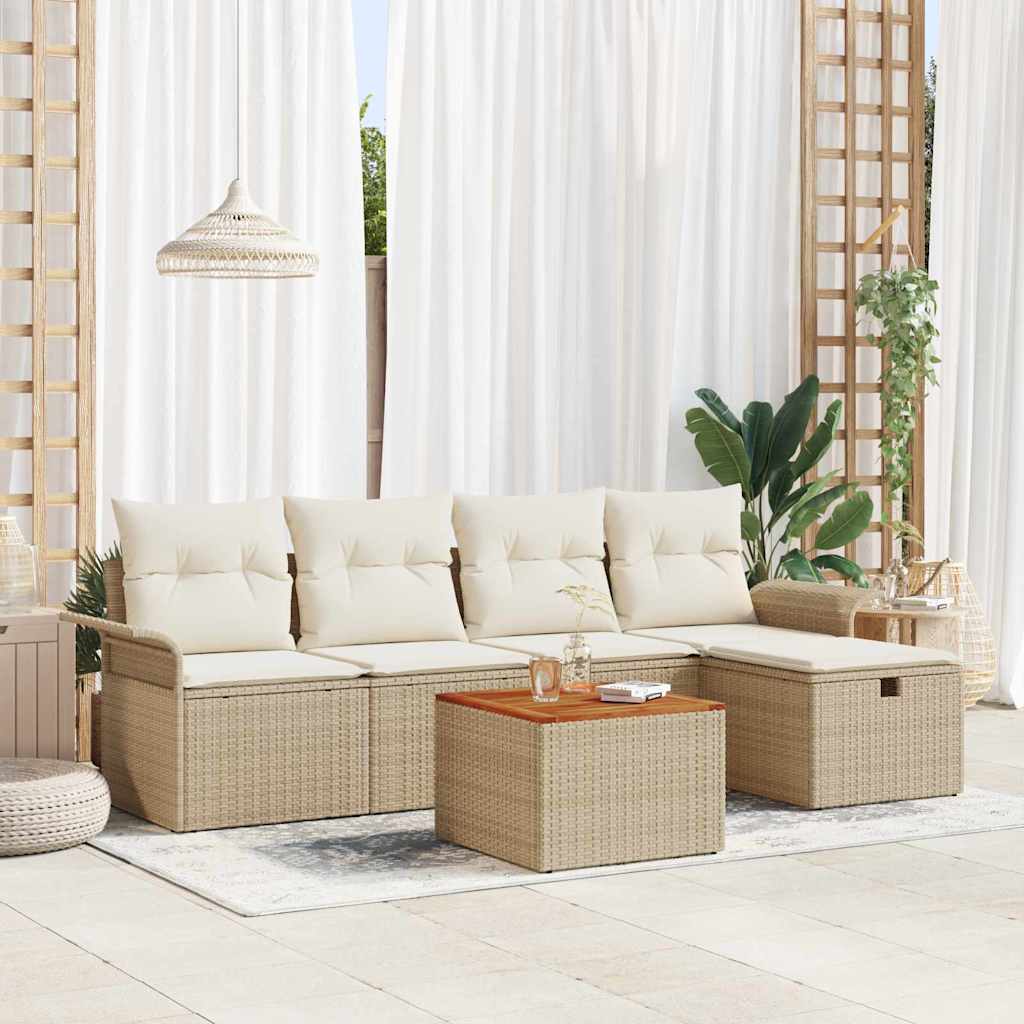JUNG Vida Gartensofa-set mit Kissen mit Speicher 6 pcs Beige Poly Rattan