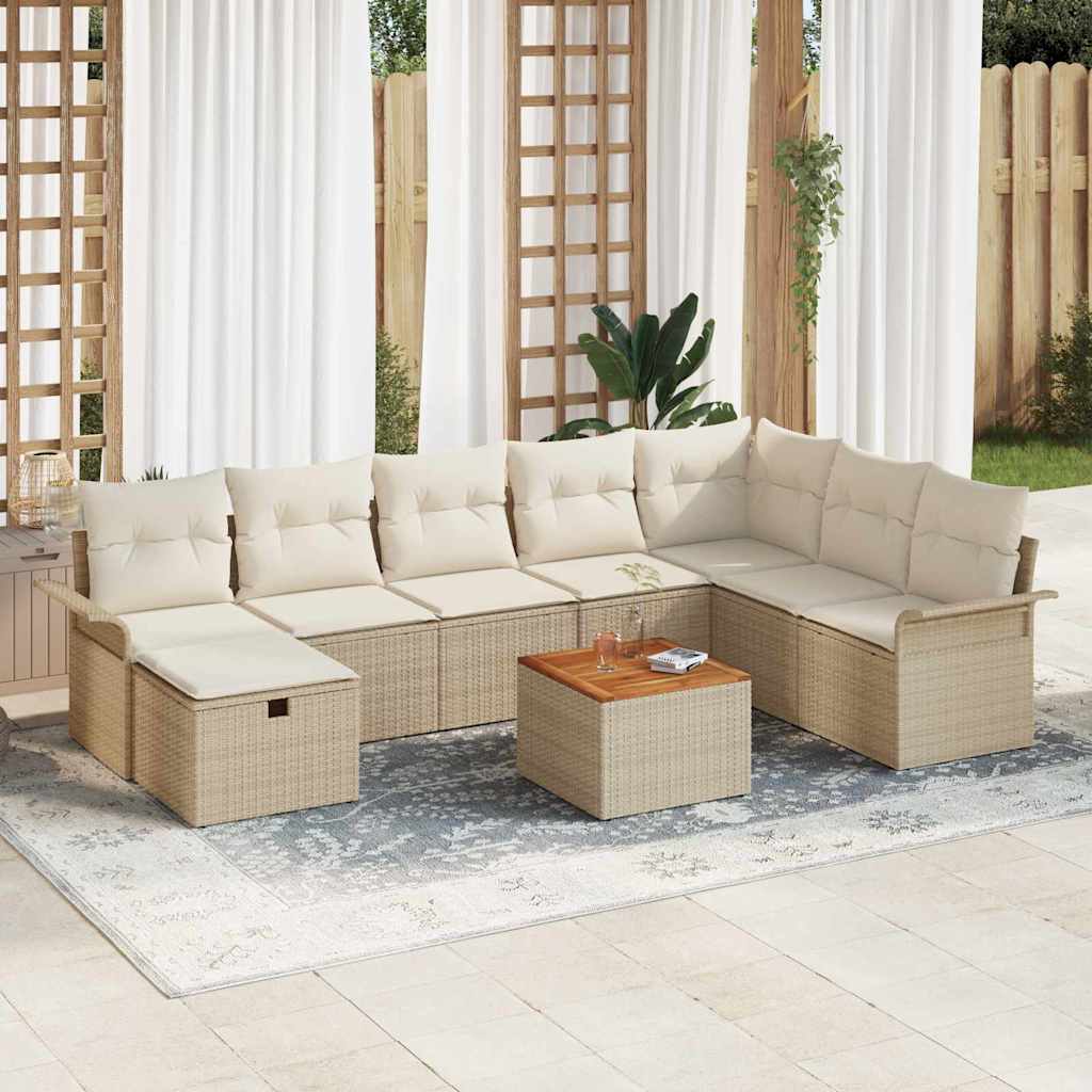 JUNG Vida Gartensofa-set mit Kissen mit Speicher 9 pcs Beige Poly Rattan