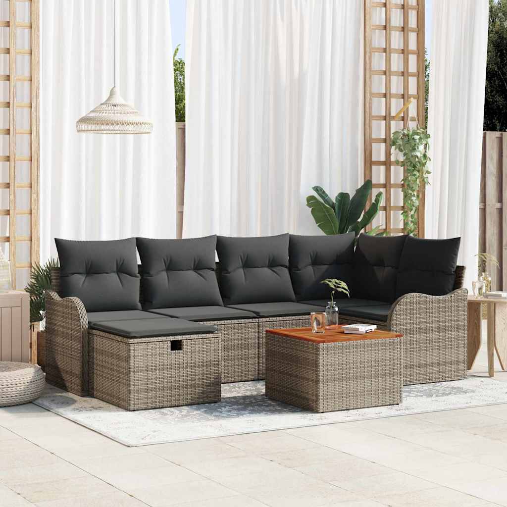JUNG Vida Gartensofa-set mit Kissen mit Speicher 7 pcs Grau Poly Rattan