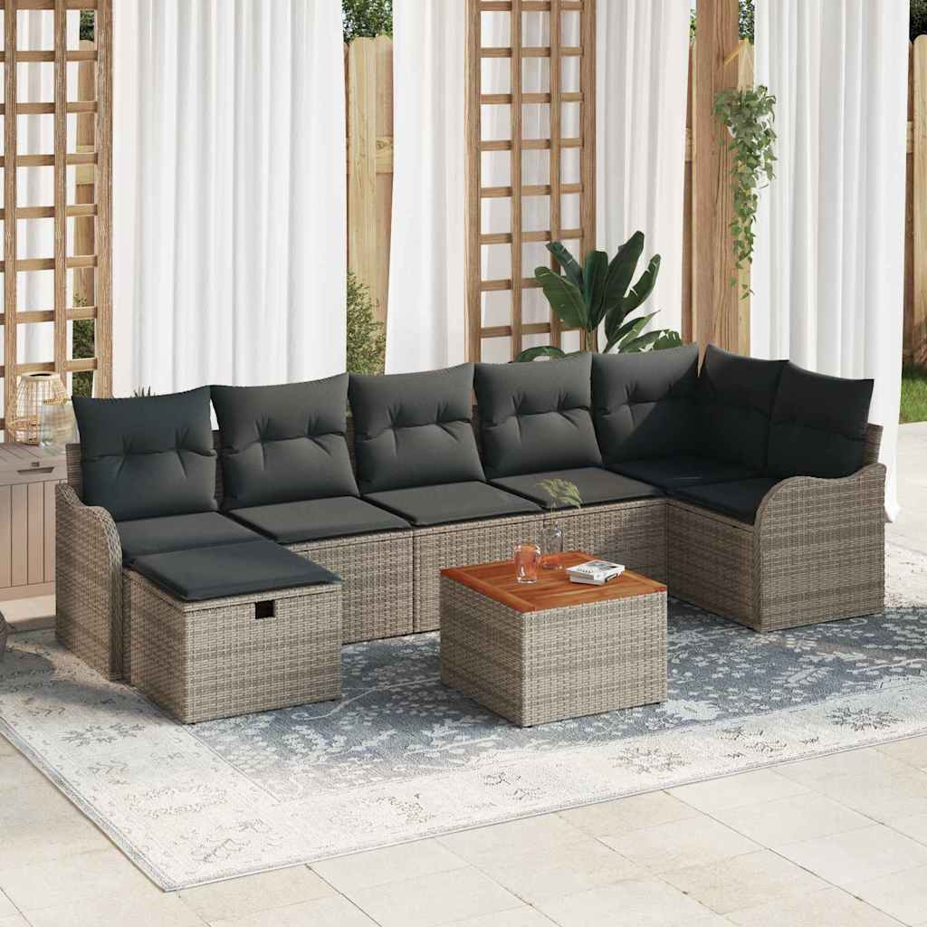 JUNG Vida Gartensofa-set mit Kissen mit Speicher 8 pcs Grau Poly Rattan