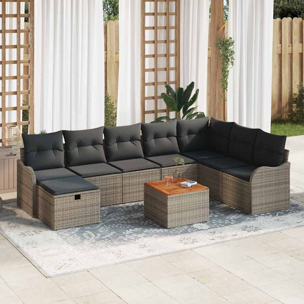 JUNG Vida Gartensofa-set mit Kissen mit Speicher 9 pcs Grau Poly Rattan