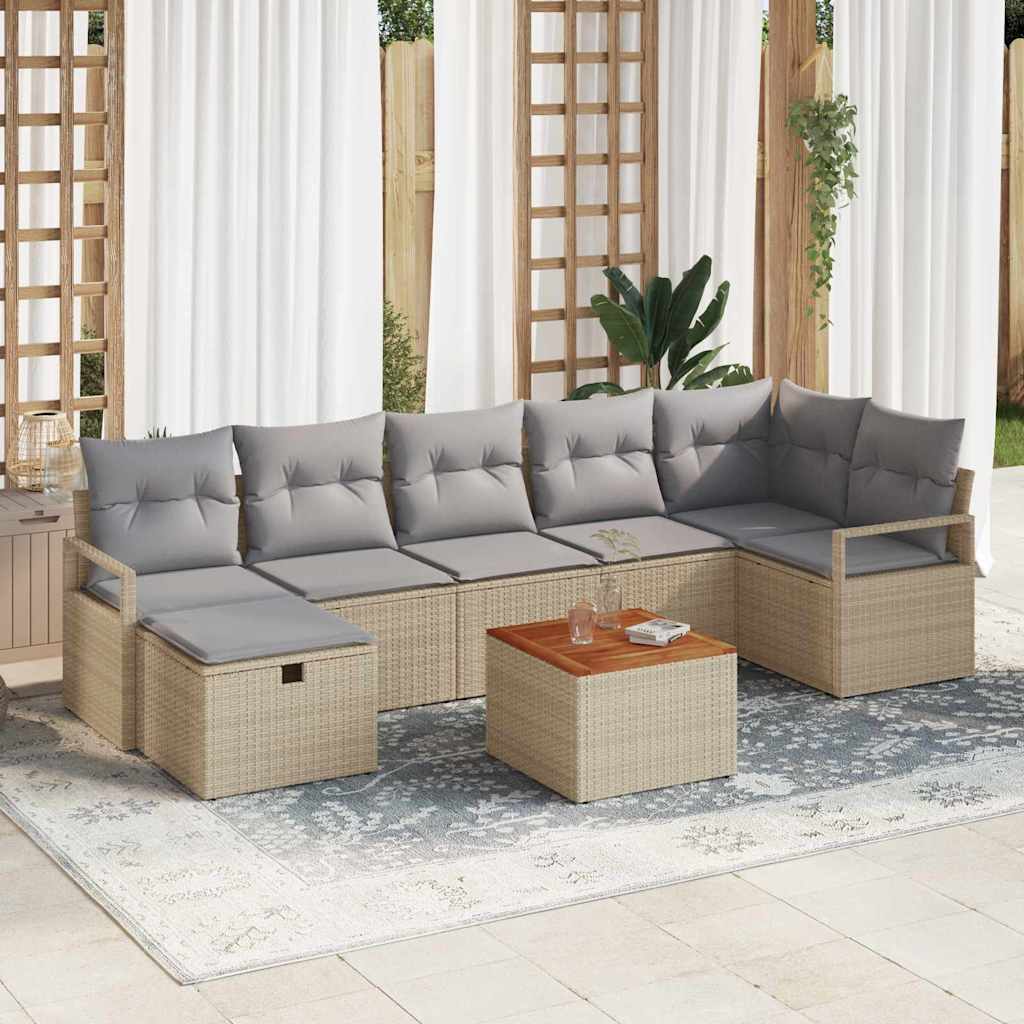 JUNG Vida Gartensofa-set mit Kissen mit Speicher 8 pcs Beige Poly Rattan