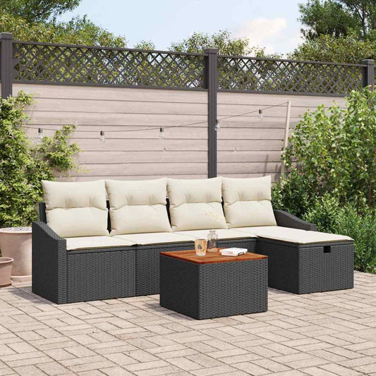JUNG Vida Gartensofa-set mit Kissen 6 pcs Schwarz Poly Rattan