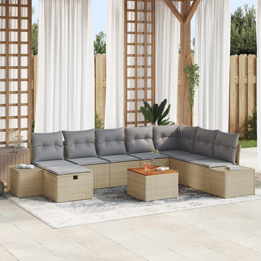 JUNG Vida Gartensofa-set mit Kissen mit Speicher 9 pcs Beige Poly Rattan