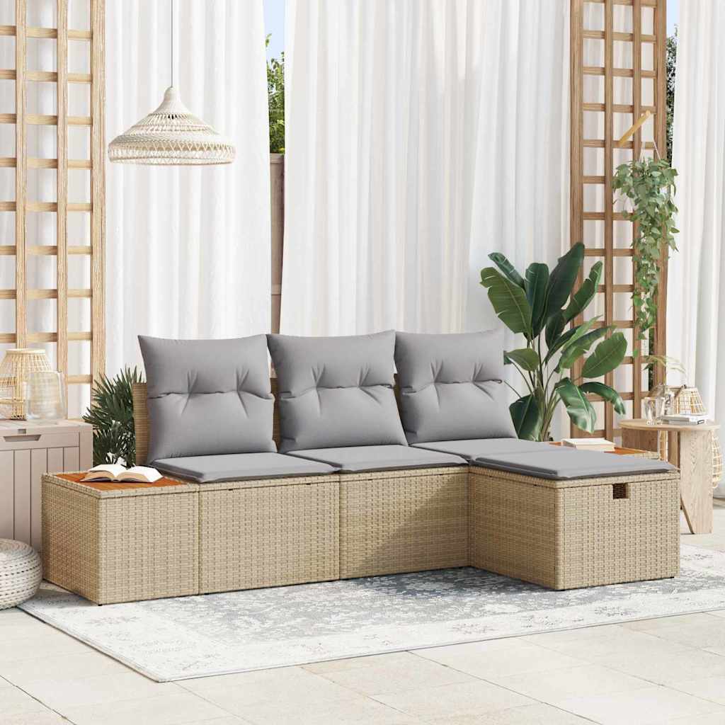 JUNG Vida Gartensofa-set mit Kissen mit Speicher 4 pcs Beige Poly-Rattan