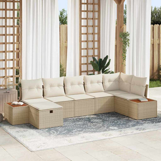JUNG Vida Garten-Sofa-Set mit Kissen 7 pcs Beige Poly Rattan