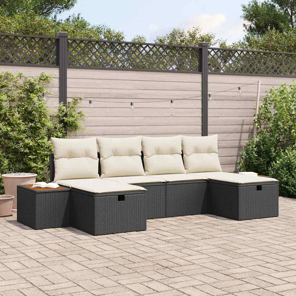 JUNG Vida Garten-Sofa-Set 6 pcs Schwarz 55 x 62 x 69 cm Poly Rattan