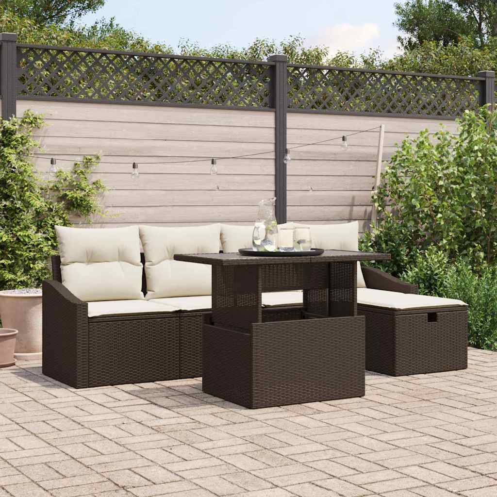 JUNG Vida Gartensofa-set mit Kissen 6 pcs Braun Poly-Rattan