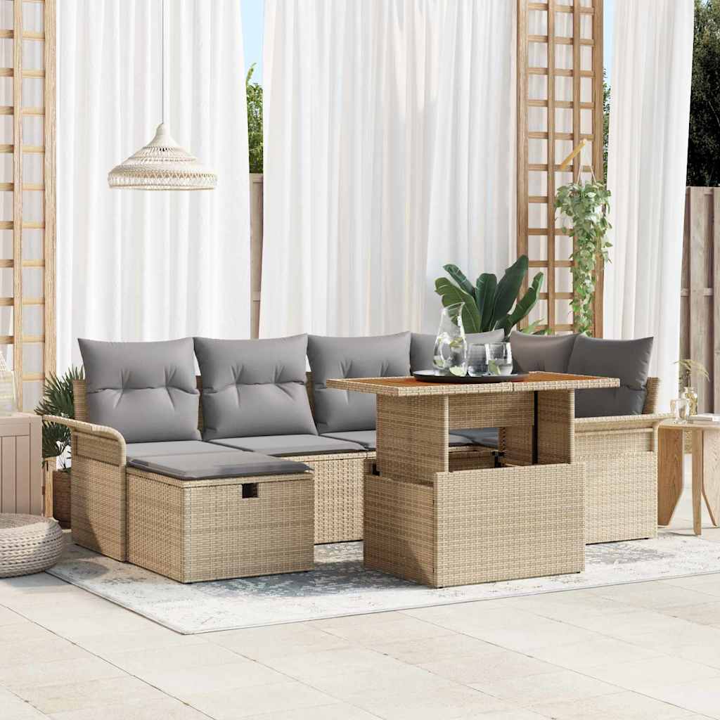 JUNG Vida Garten-Sofa-Set 7 pcs Beige Poly-Rattan