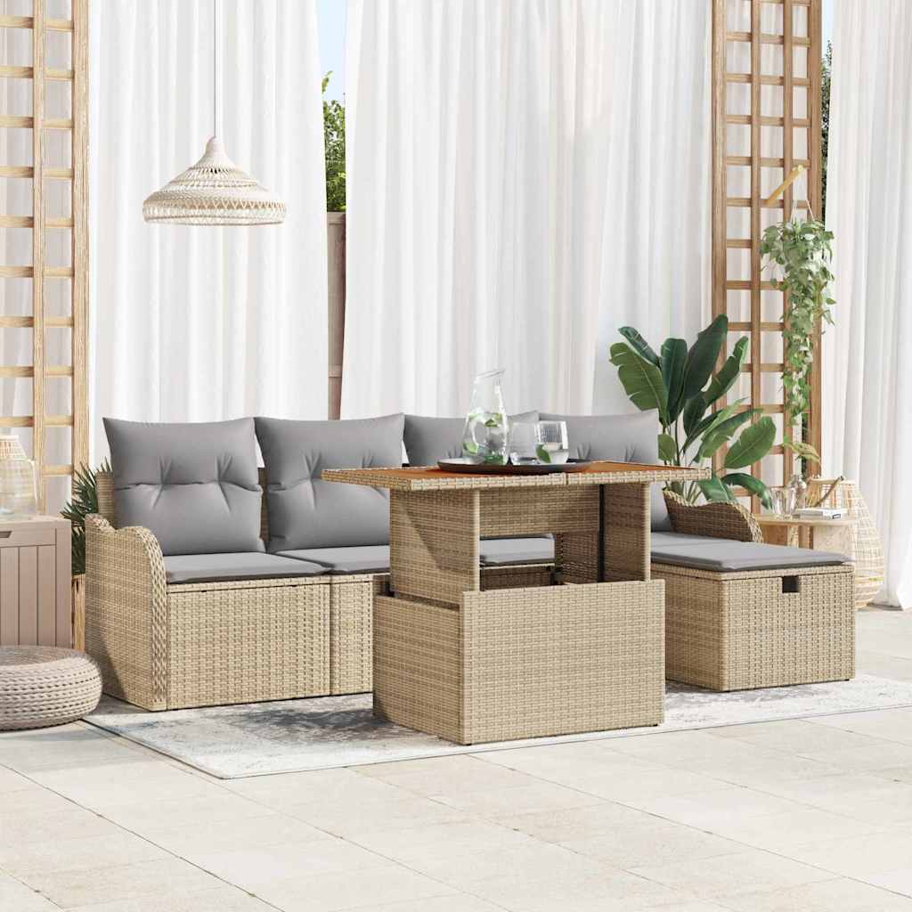 JUNG Vida Garten-Sofa-Set 6 pcs Beige Poly-Rattan