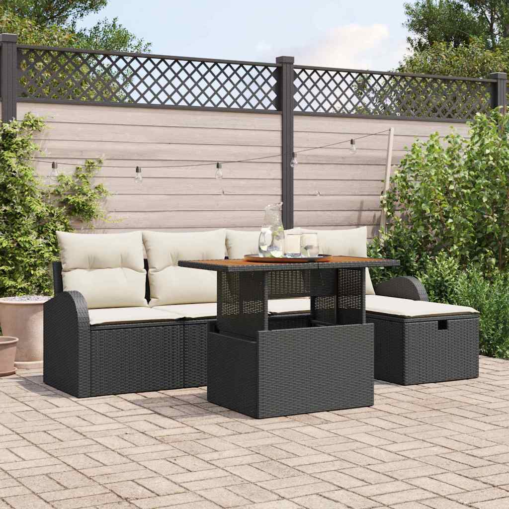 JUNG Vida Garten-Sofa-Set 6 pcs Schwarz Poly-Rattan