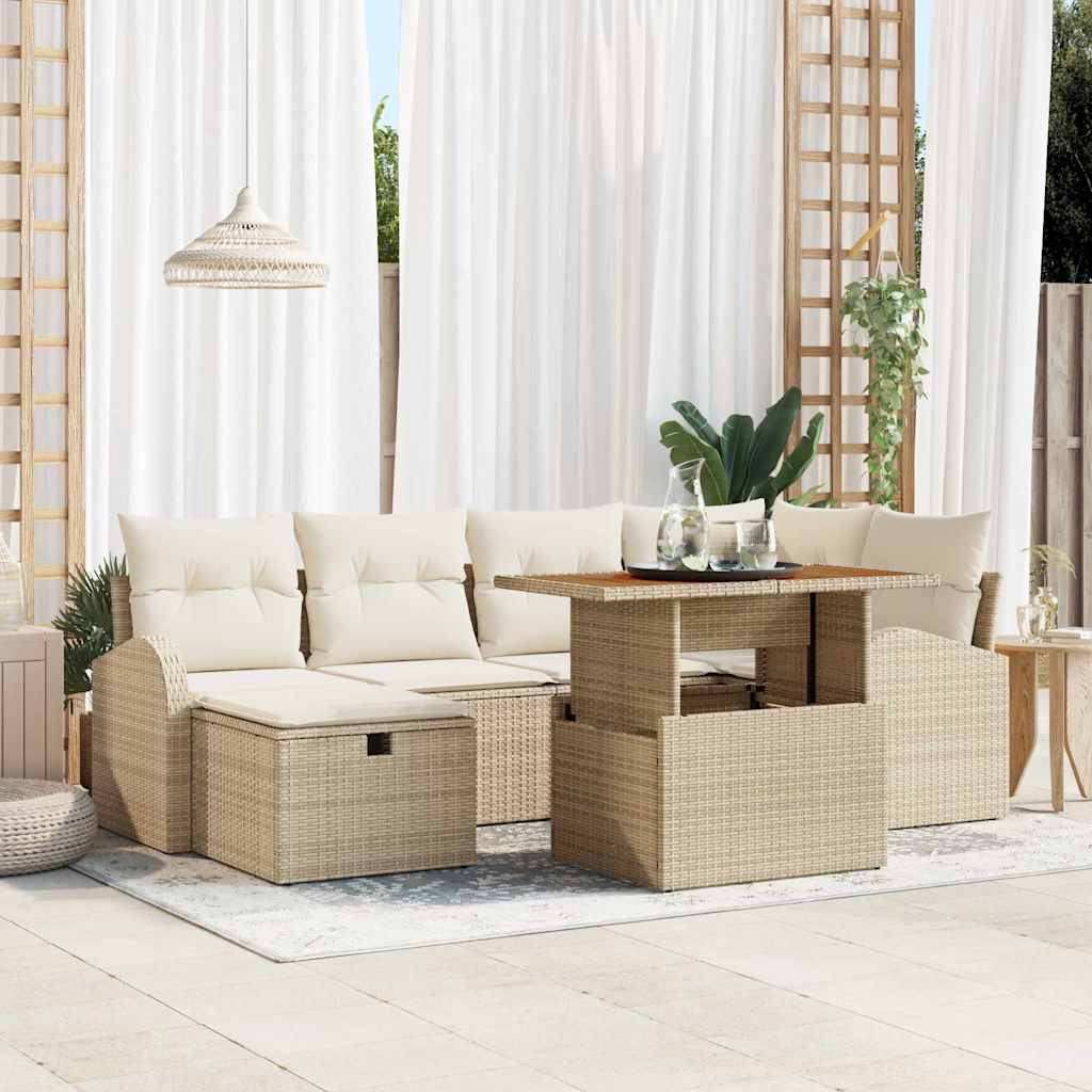 JUNG Vida Garten-Sofa-Set 7 pcs Beige Poly-Rattan