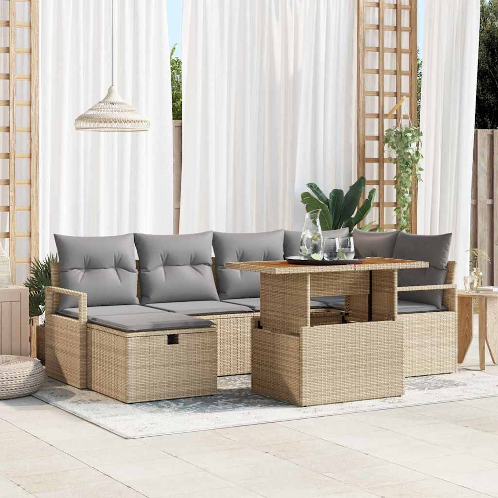 JUNG Vida Garten-Sofa-Set 7 pcs Beige Poly-Rattan