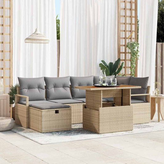 JUNG Vida Garten-Sofa-Set 7 pcs Beige Poly-Rattan