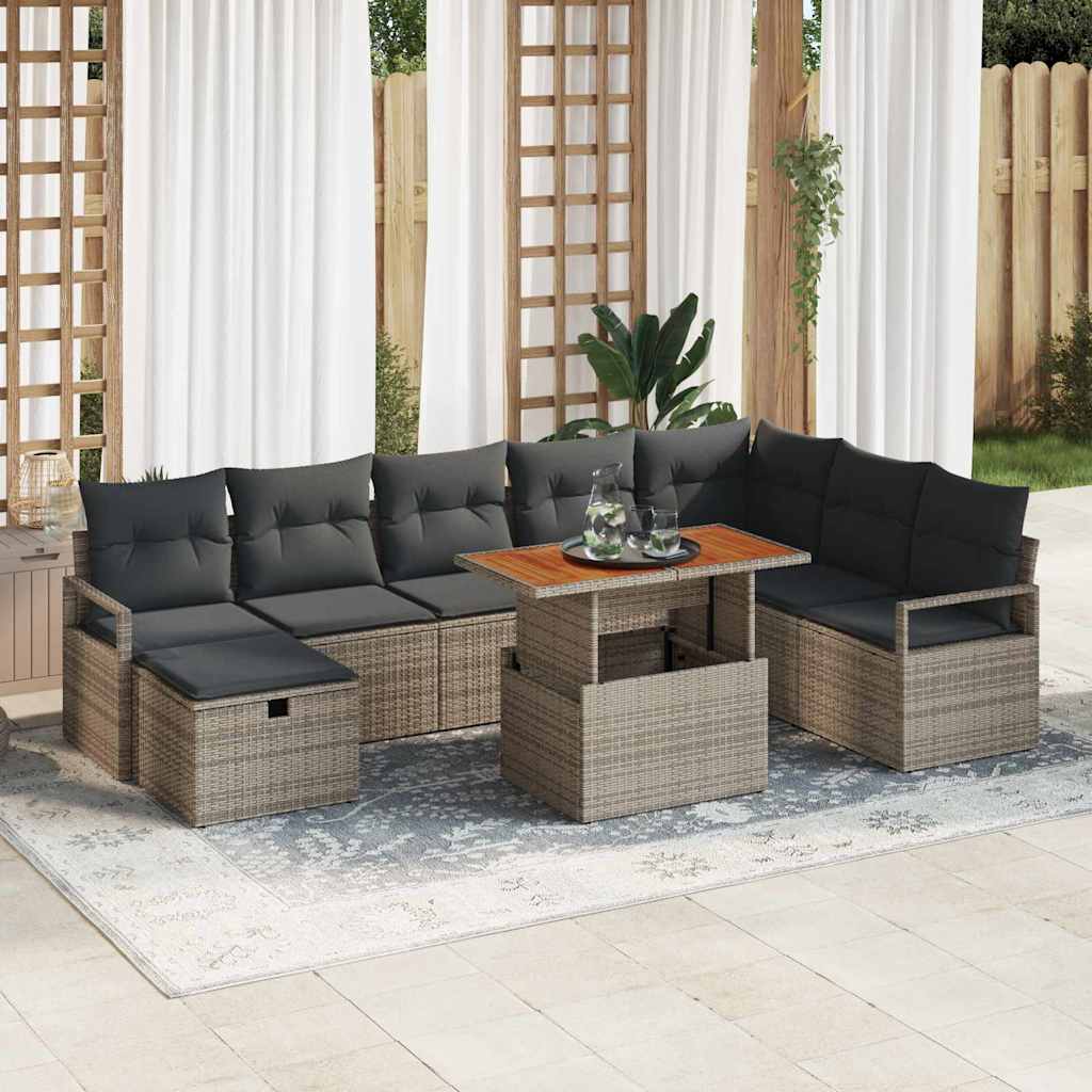 JUNG Vida Garten-Sofa-Set 9 pcs Grau Poly-Rattan