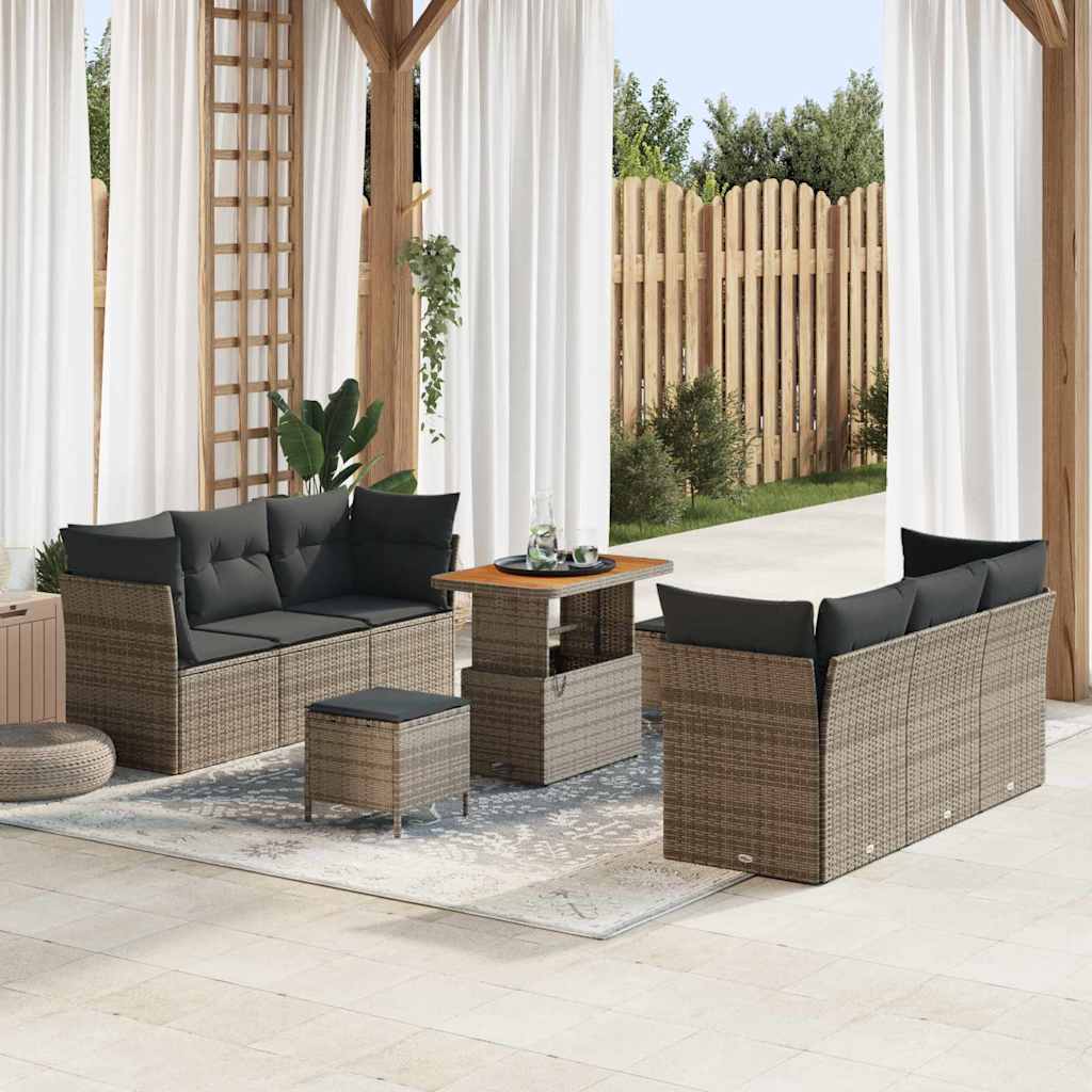 JUNG Vida Garten-Sofa-Set 9 pcs Grau Poly-Rattan