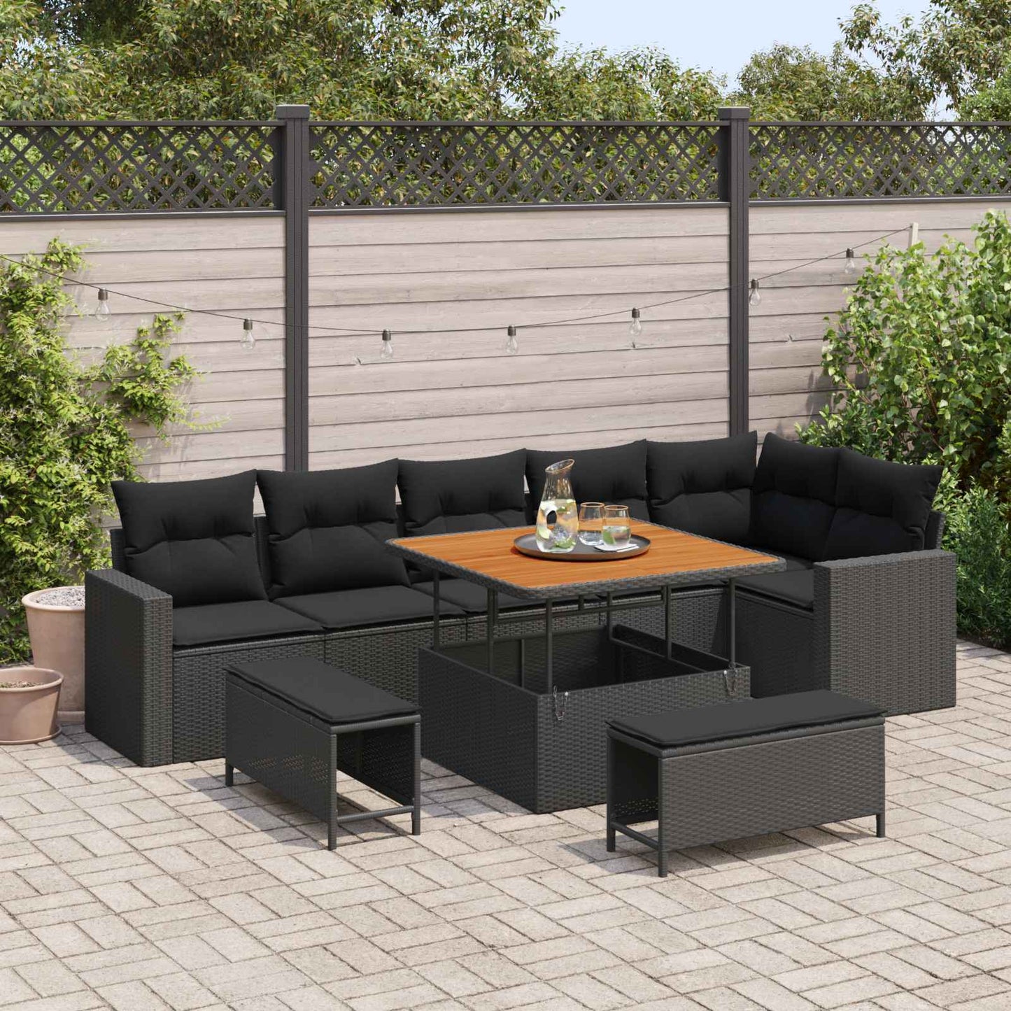 JUNG Vida Gartensofa-set 9 pcs Schwarz Poly-Rattan