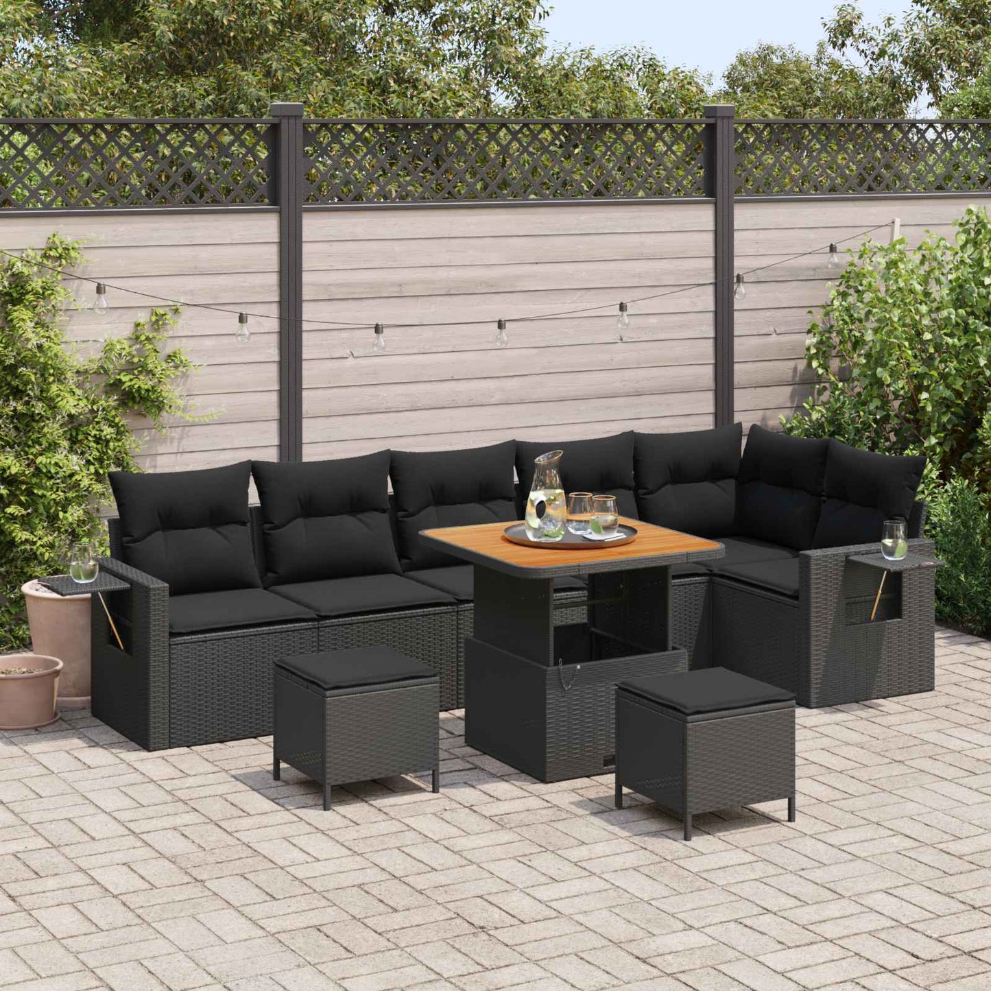 JUNG Vida Gartensofa-set 9 pcs Schwarz Poly-Rattan