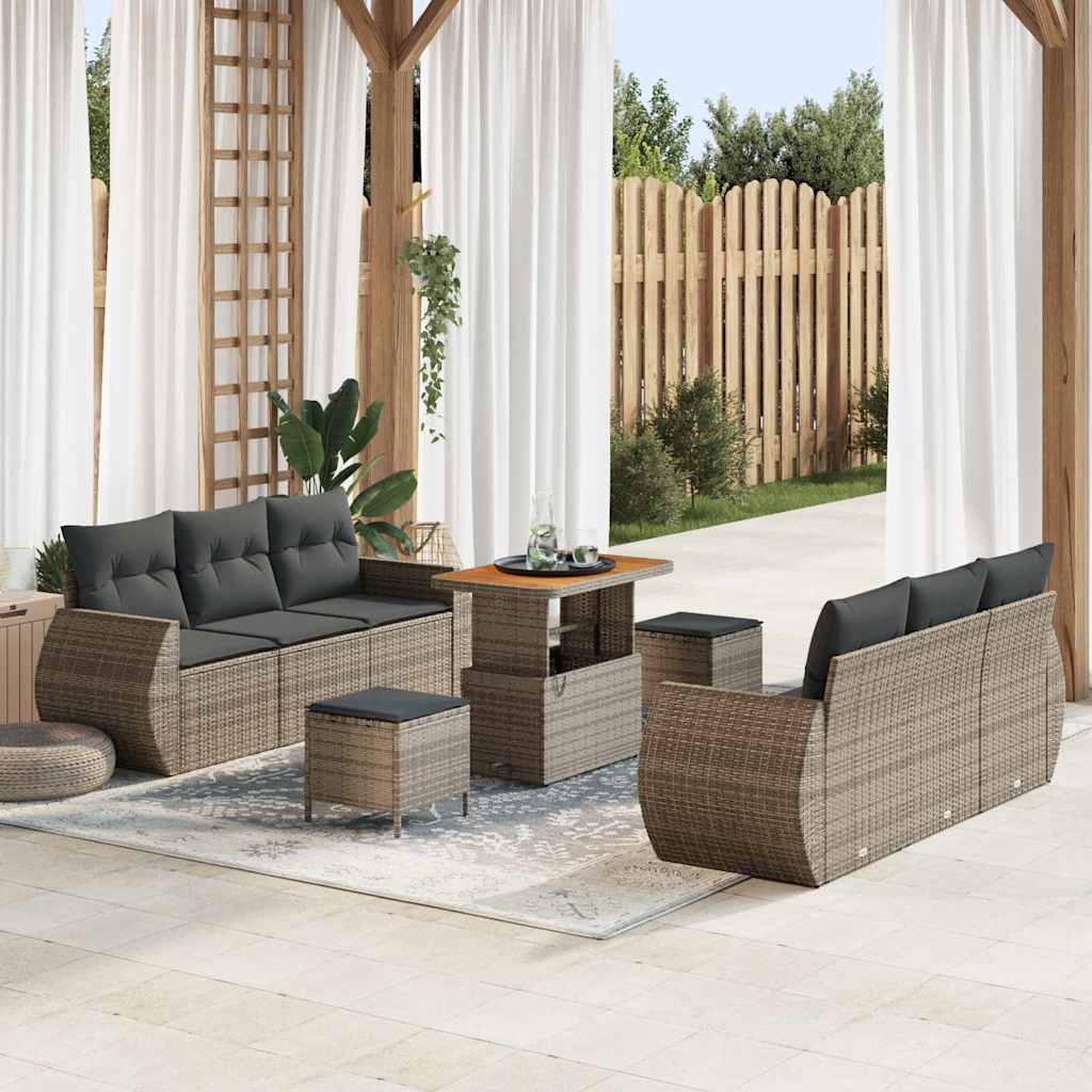 JUNG Vida Garten-Sofa-Set 9 pcs Grau Poly-Rattan