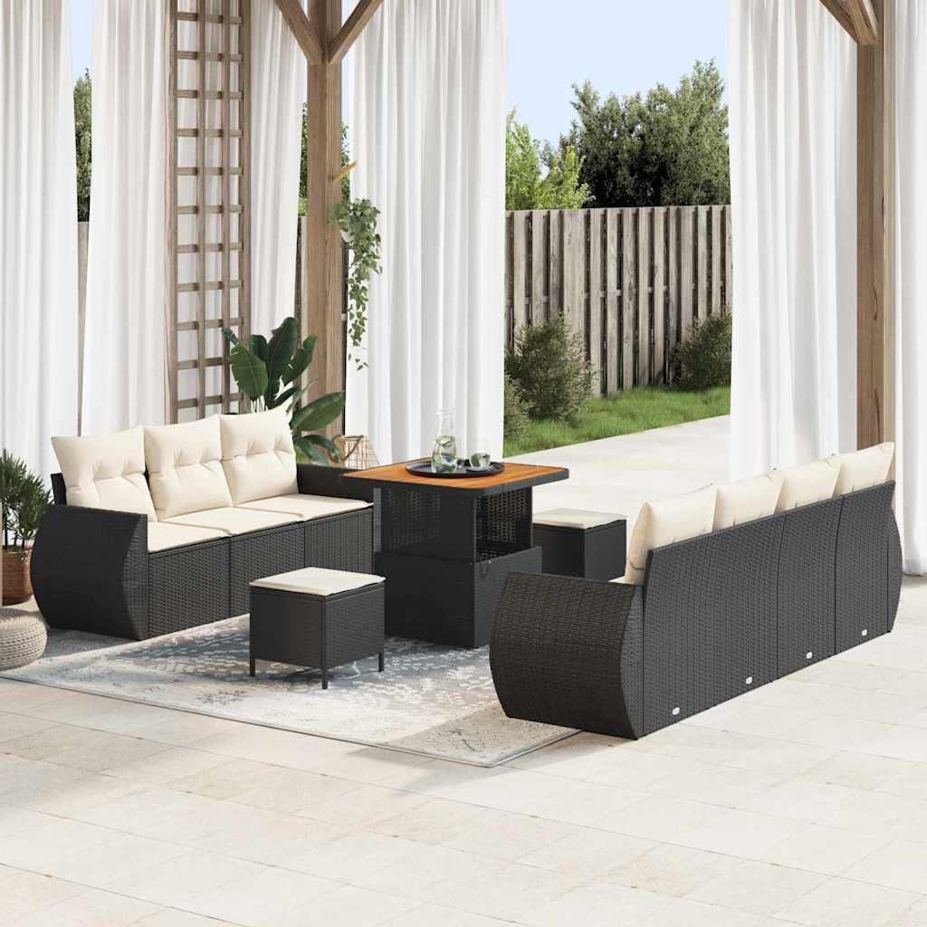 JUNG Vida Gartensofa-set mit Kissen 10 pcs Schwarz Poly-Rattan