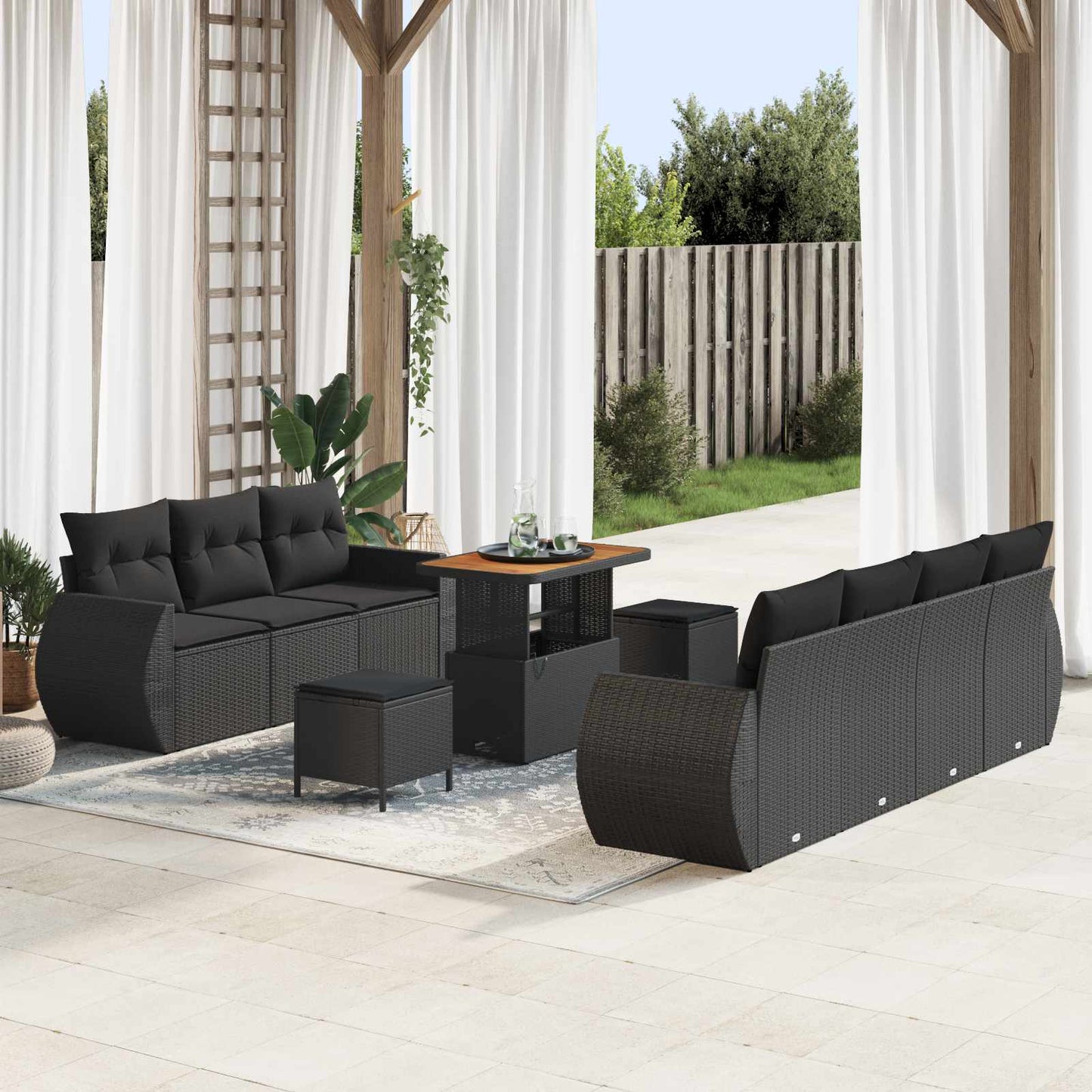 JUNG Vida Gartensofa-set mit Kissen 10 pcs Schwarz Poly-Rattan