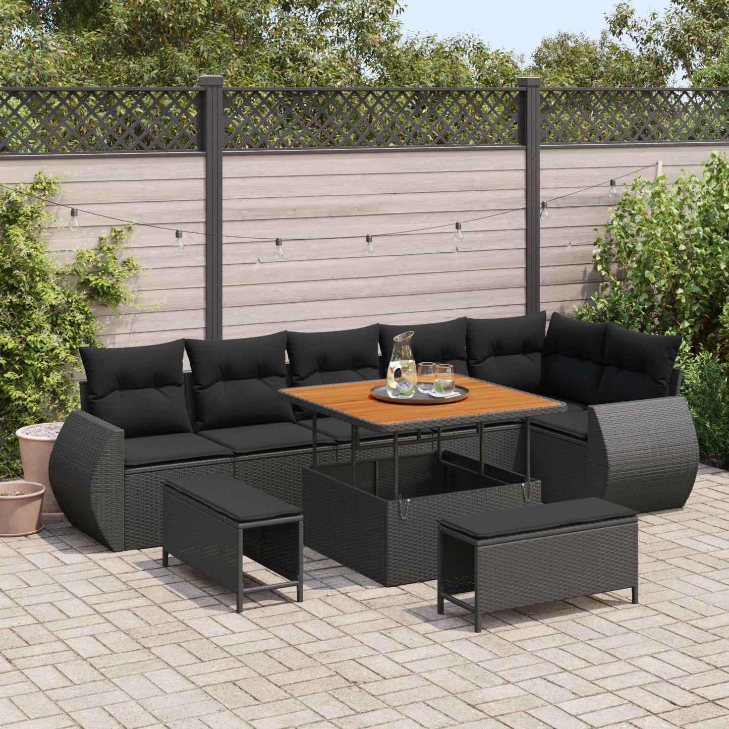 JUNG Vida Gartensofa-set 9 pcs Schwarz Poly-Rattan