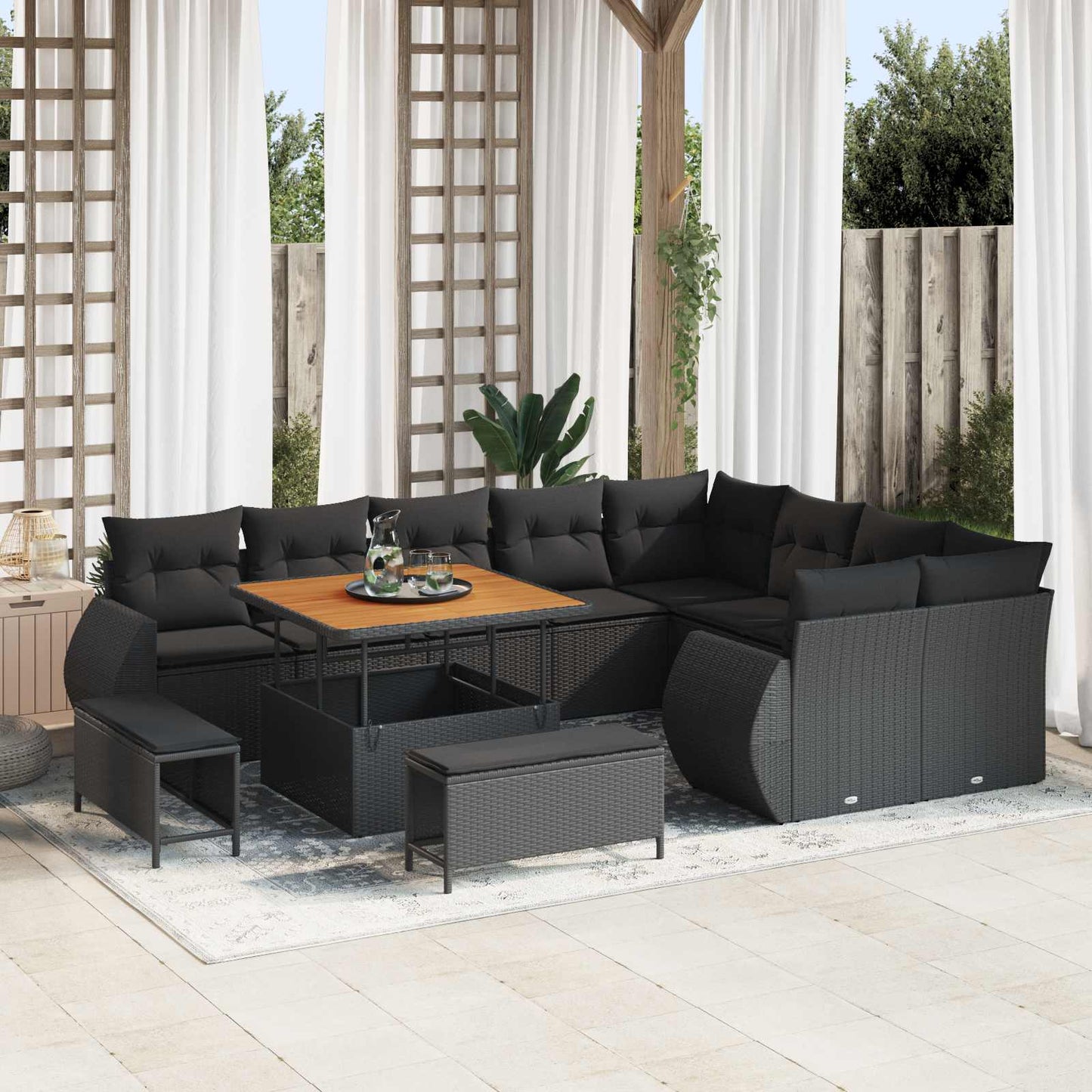 JUNG Vida Gartensofa-set 12 pcs Schwarz Poly-Rattan