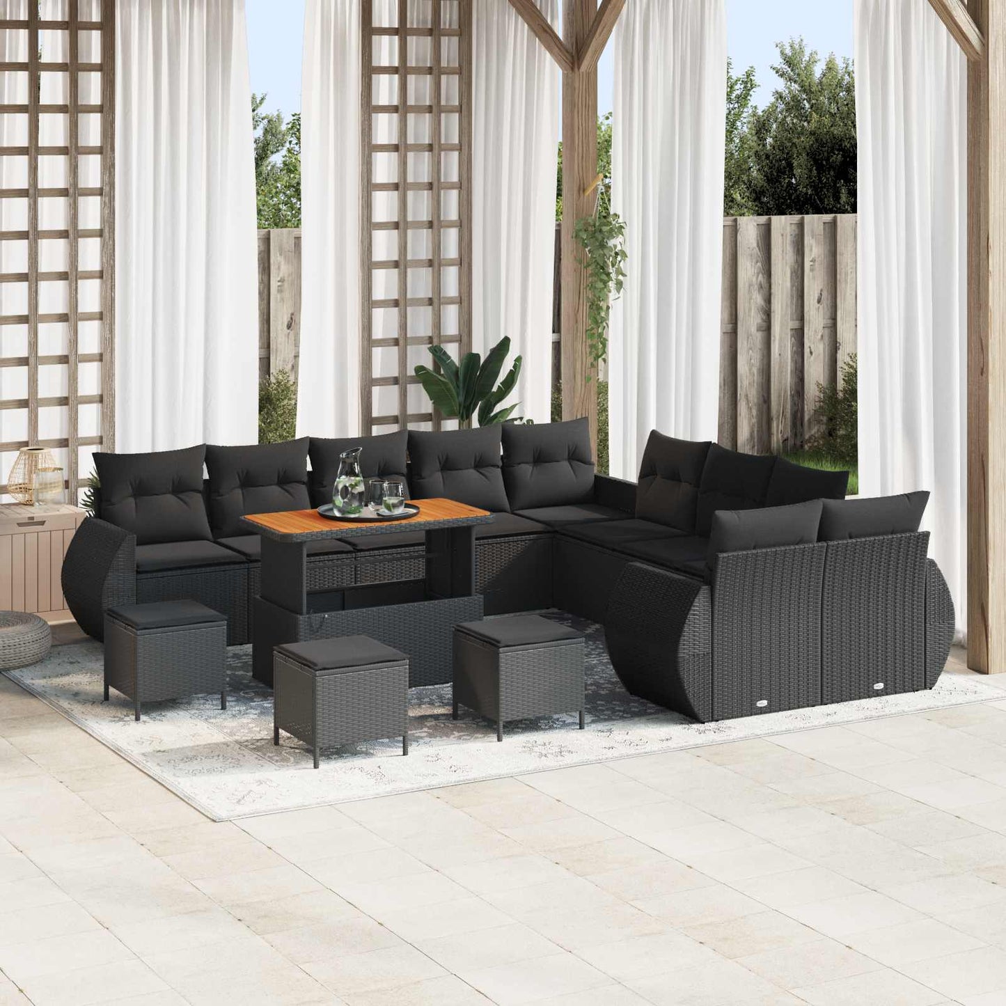 JUNG Vida Gartensofa-set 14 pcs Schwarz Poly-Rattan