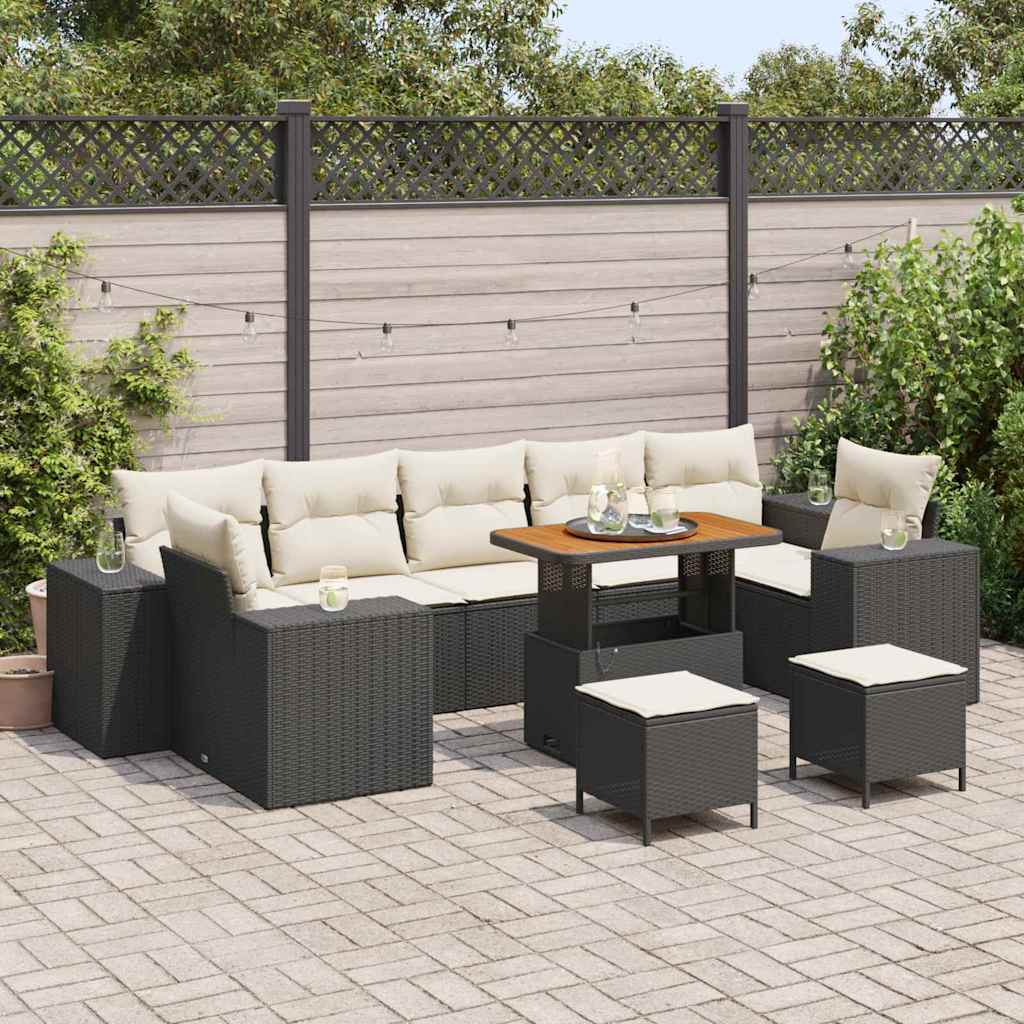 JUNG Vida Garten-Sofa-Set 10 pcs Schwarz Poly-Rattan
