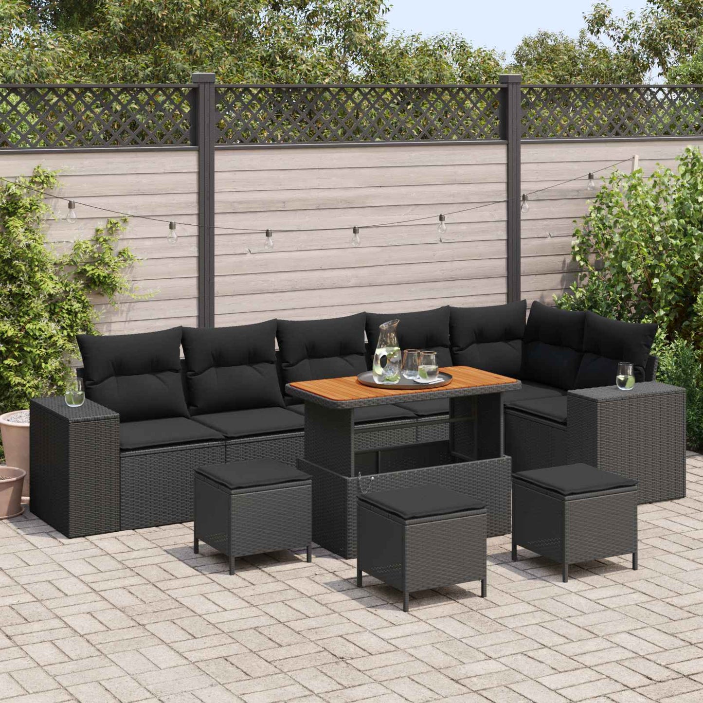 JUNG Vida Gartensofa-set mit Kissen 10 pcs Schwarz Poly-Rattan