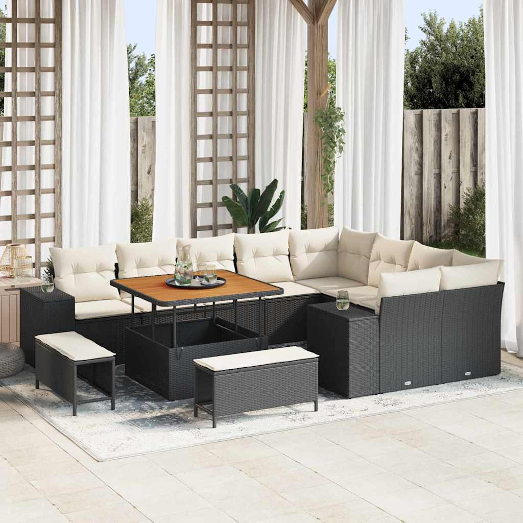 JUNG Vida Gartensofa-set mit Kissen 12 pcs Schwarz Poly-Rattan