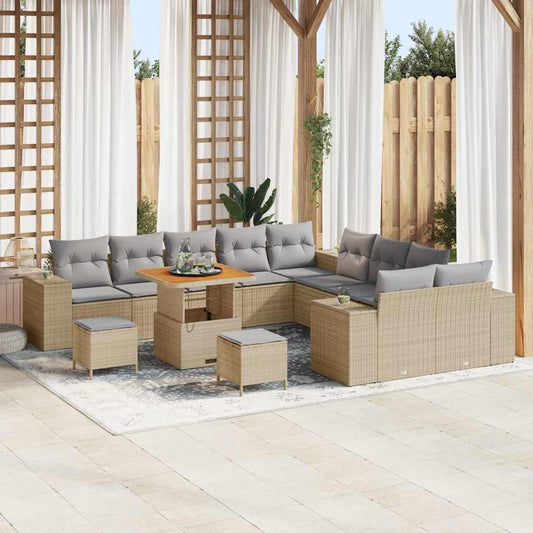 JUNG Vida Gartensofa-set mit Kissen 13 pcs Beige Poly-Rattan