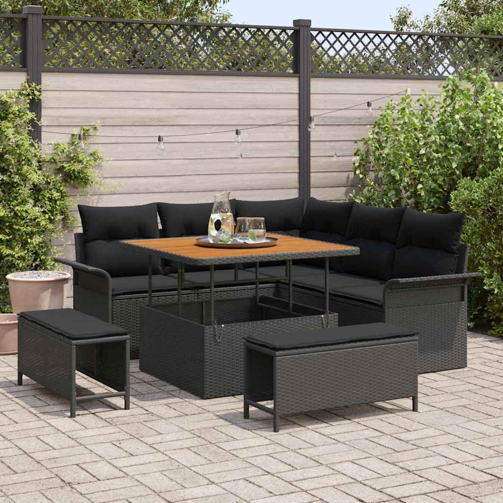 JUNG Vida Gartensofa-set mit Kissen 8 pcs Schwarz Poly-Rattan
