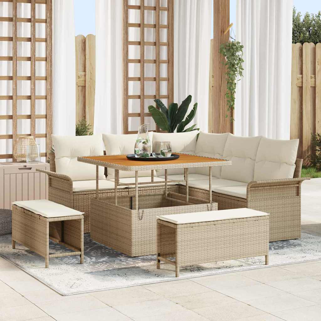 JUNG Vida Gartensofa-set mit Kissen 8 pcs Beige Poly-Rattan