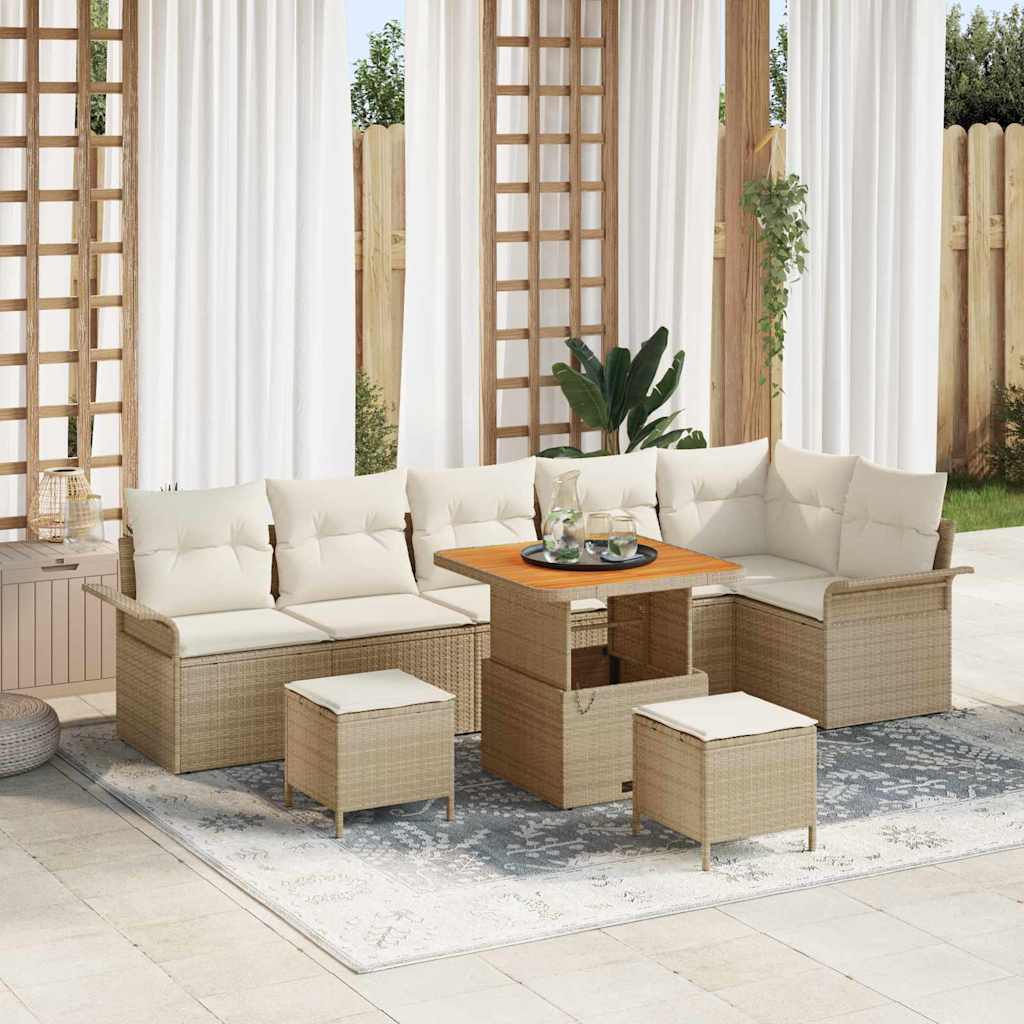 JUNG Vida Gartensofa-set mit Kissen 9 pcs Beige Poly-Rattan