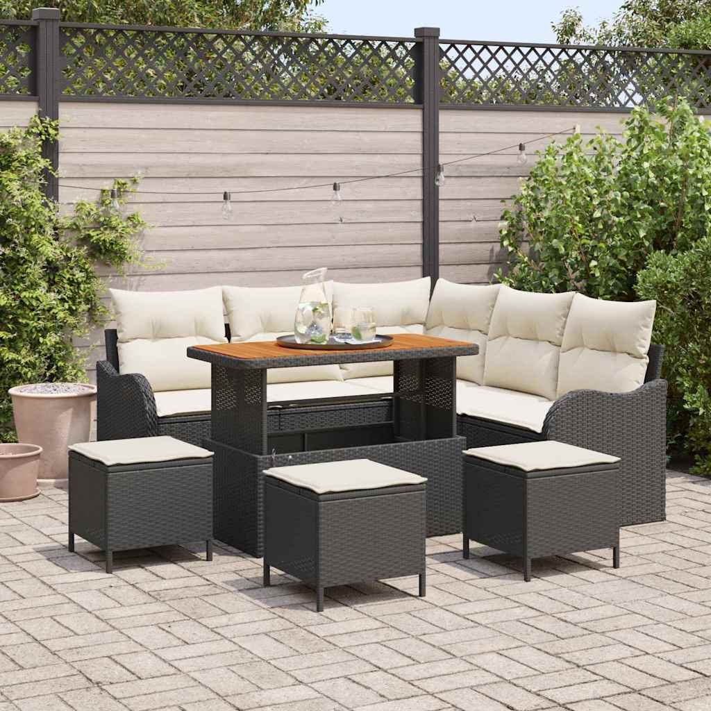 JUNG Vida Gartensofa-set mit Kissen 9 pcs Schwarz Poly-Rattan
