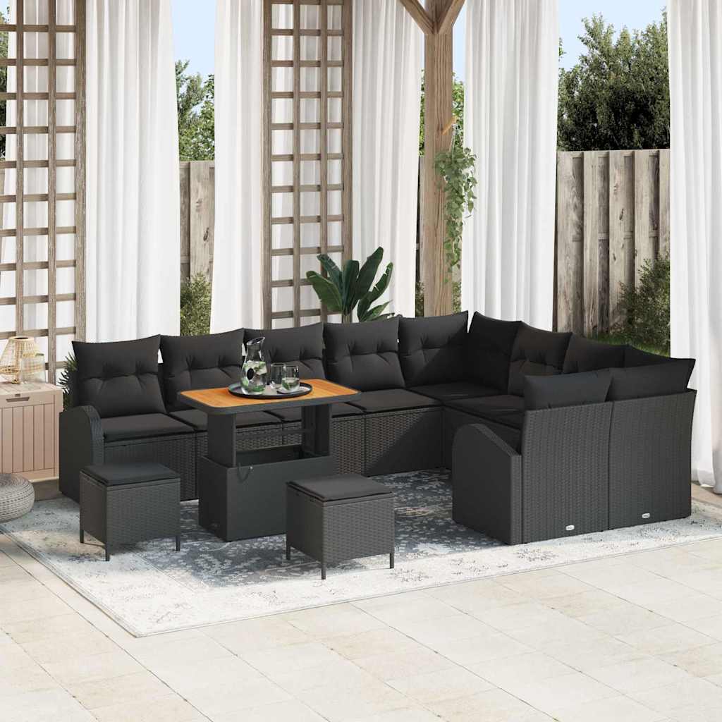 JUNG Vida Gartensofa-set mit Kissen 12 pcs Schwarz Poly-Rattan