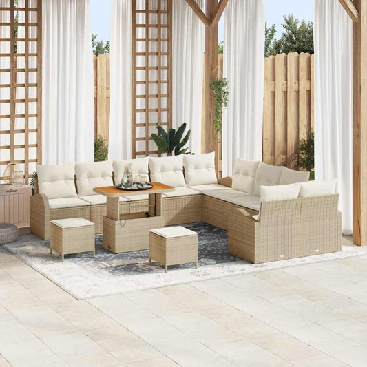 JUNG Vida Gartensofa-set mit Kissen 13 pcs Beige Poly-Rattan