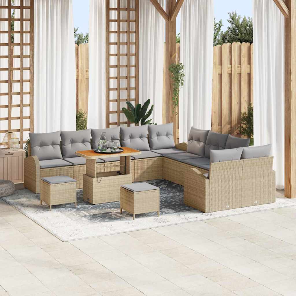 JUNG Vida Gartensofa-set mit Kissen 13 pcs Beige Poly-Rattan