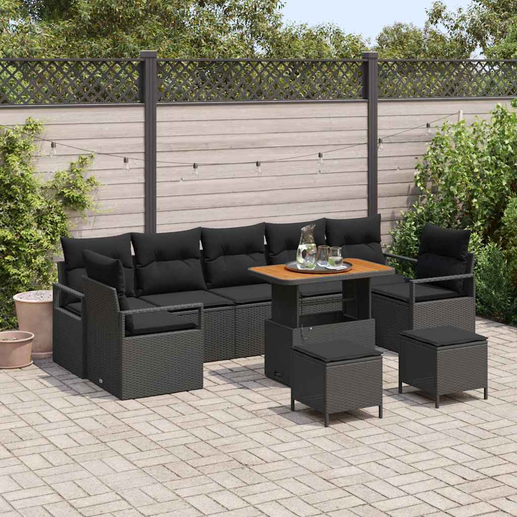 JUNG Vida Gartensofa-set mit Kissen 10 pcs Schwarz Poly-Rattan