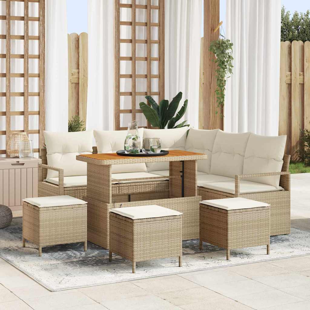 JUNG Vida Gartensofa-set mit Kissen 9 pcs Beige Poly-Rattan