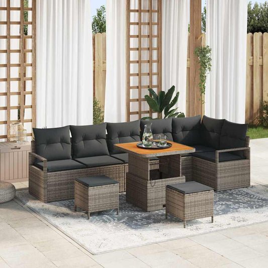 JUNG Vida Garten-Sofa-Set mit Kissen 9 pcs Grau Poly Rattan