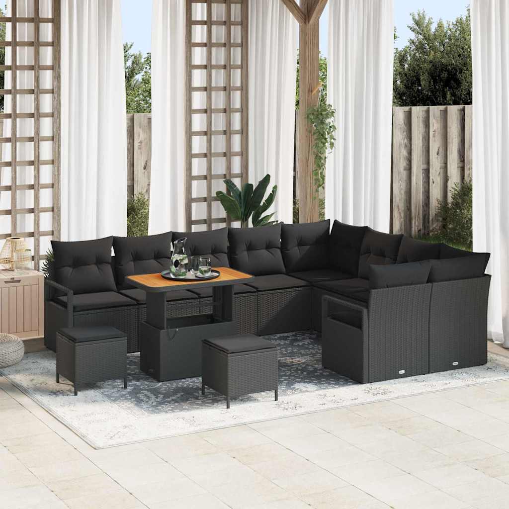 JUNG Vida Gartensofa-set mit Kissen 12 pcs Schwarz Poly-Rattan