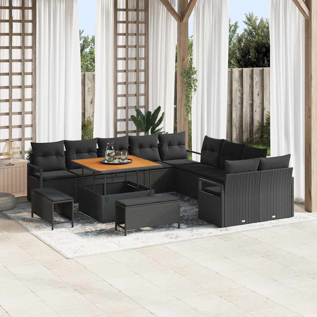 JUNG Vida Gartensofa-set mit Kissen 13 pcs Schwarz Poly-Rattan