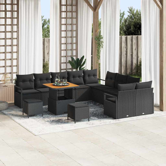 JUNG Vida Gartensofa-set mit Kissen 13 pcs Schwarz Poly-Rattan